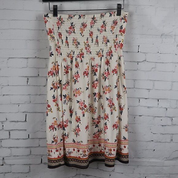 NO BOUNDRIES STRAPLESS IVORY FLORAL MINI DRESS SIZE MEDIUM - Picture 9 of 9